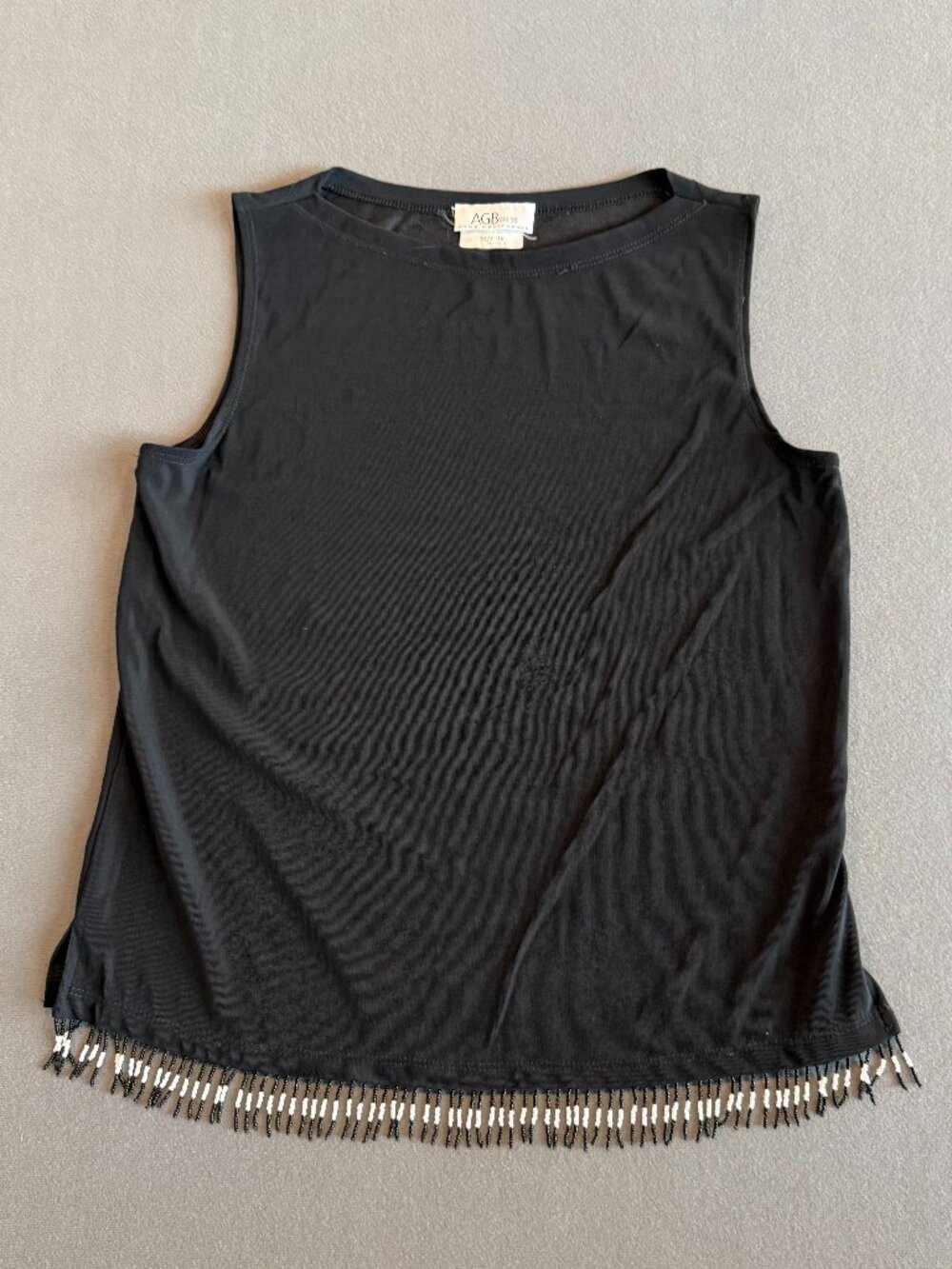 AGB Black Beaded Fringe Sleeveless Top Shirt Y2K Made in USA Size 10